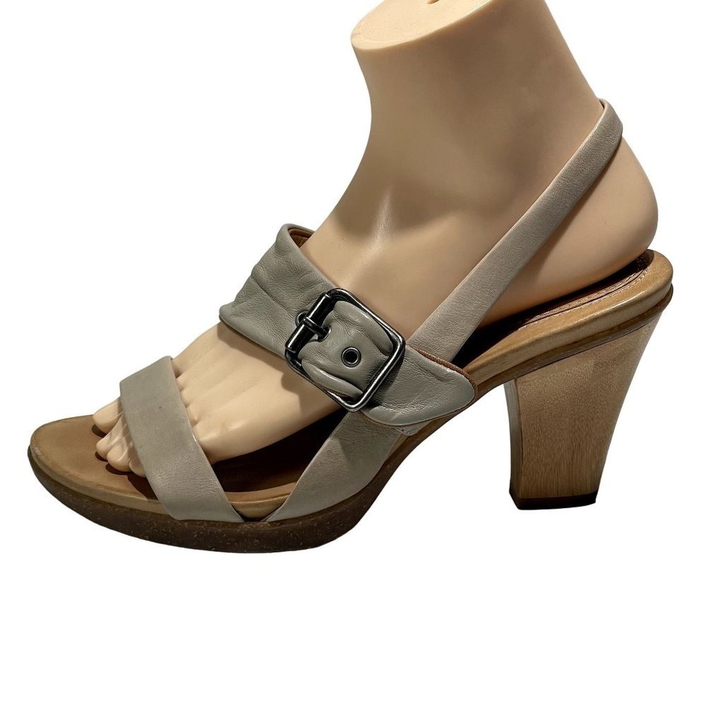 Naya Alamosa Womens Leather Sandals Slingback Size 8 Strappy Tan High‎ Heel